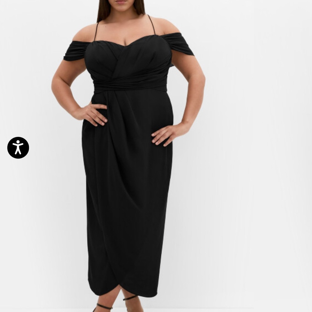 City Chic Black Off-Shoulder Draped Maxi Dress